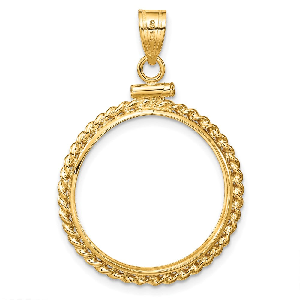 Wideband Distinguished Coin Jewelry 14k Polished Twisted Wire 21.6mm x 1.7mm Screw Top Coin Bezel Pendant