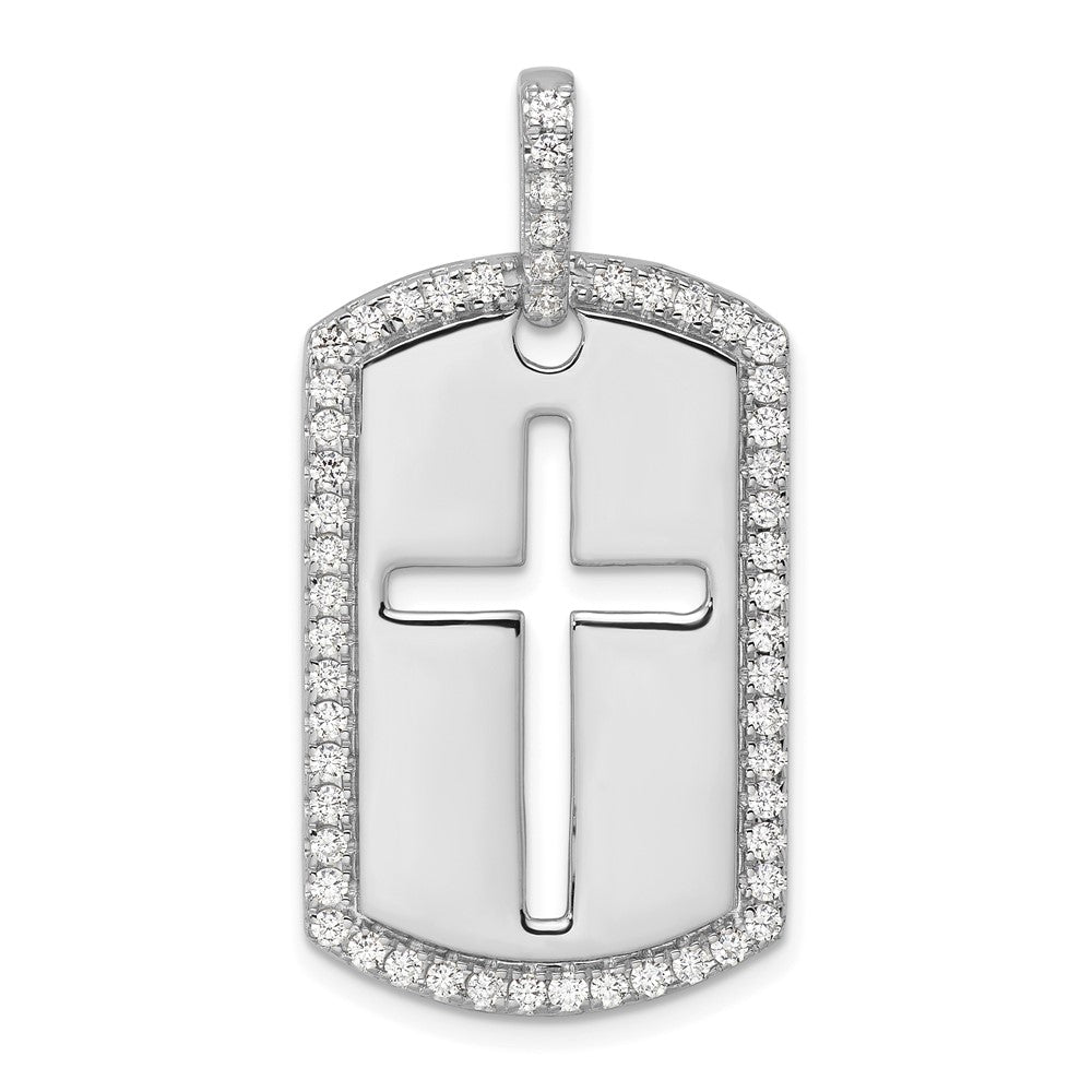 True Origin 14K White Gold Men's 3/4 carat Lab Grown Diamond VS+ F+ Complete Cross Dog Tag Pendant