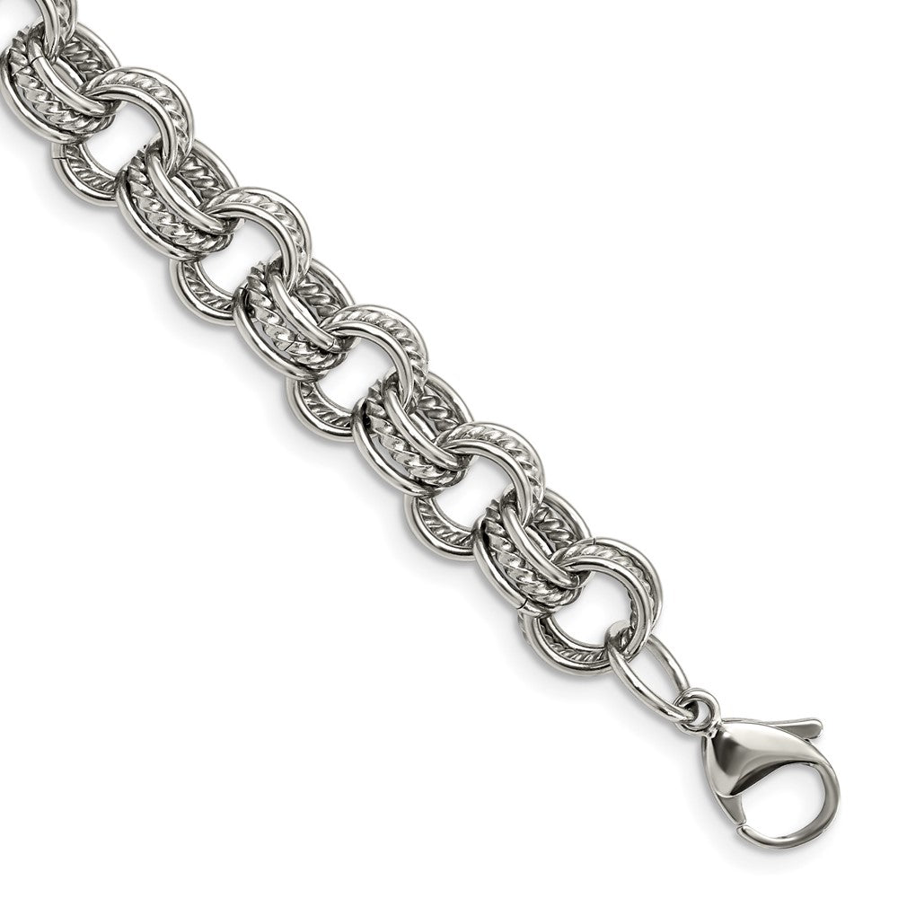 Stainless Steel Polished and Textured Multi Link 7.75in Bracelet 7.25 inches