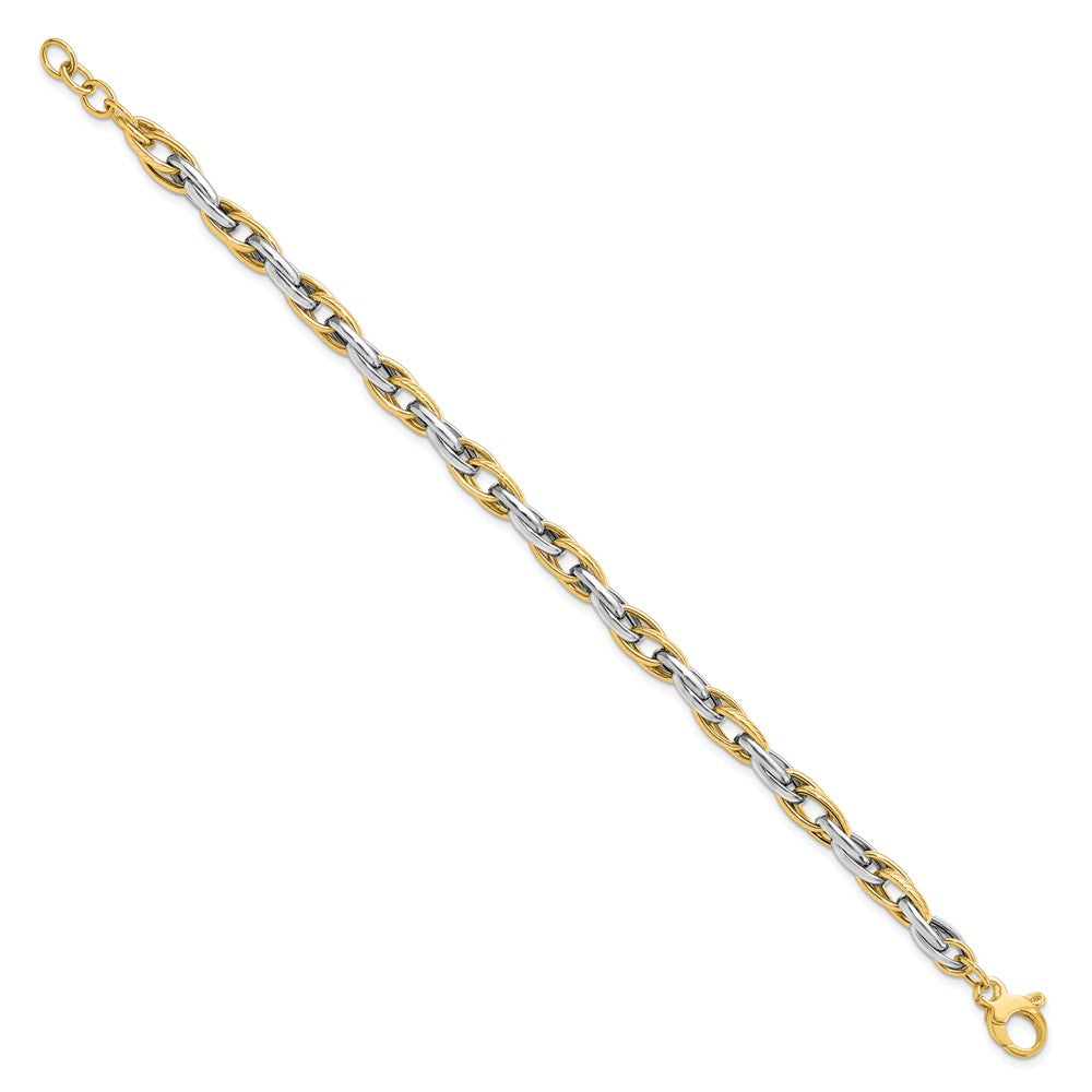 14K Two-tone Polished w/.5in ext. Bracelet 7.5  inches