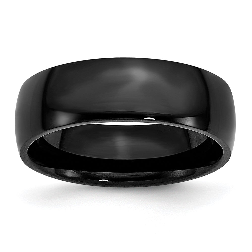 Stainless Steel 7mm Black IP-plated Polished Band Size - 10