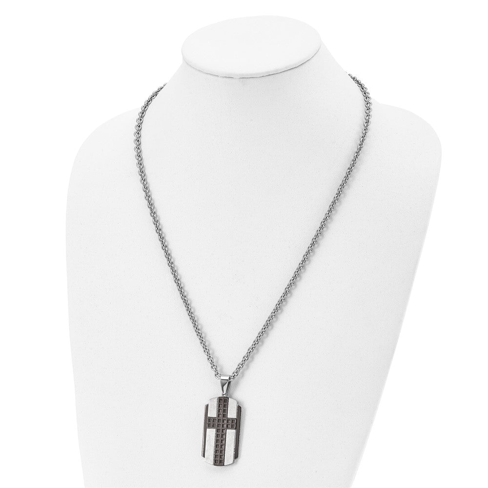 Stainless Steel Brushed & Polished Brown IP-plated Cross 24in Necklace