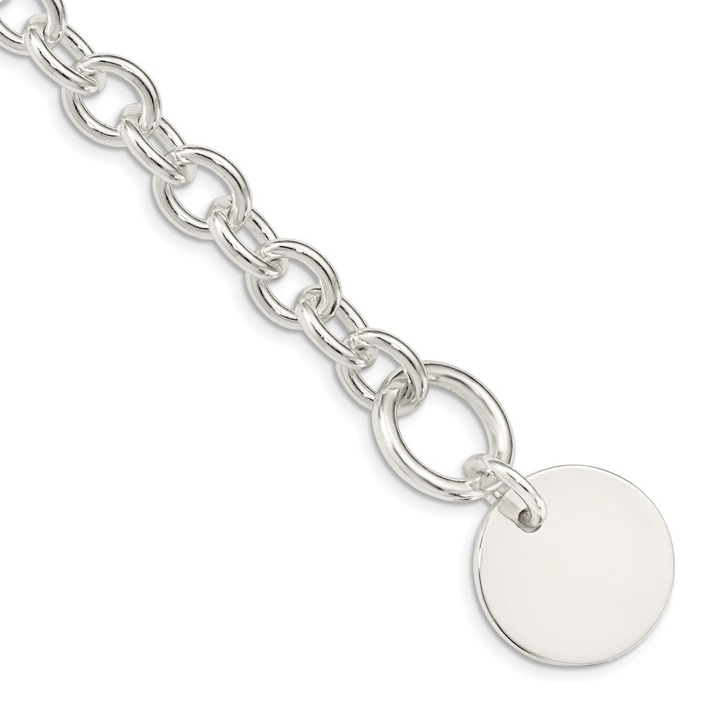Sterling Silver Engraveable Circular Disc on Fancy Link Bracelet 7.5 inches