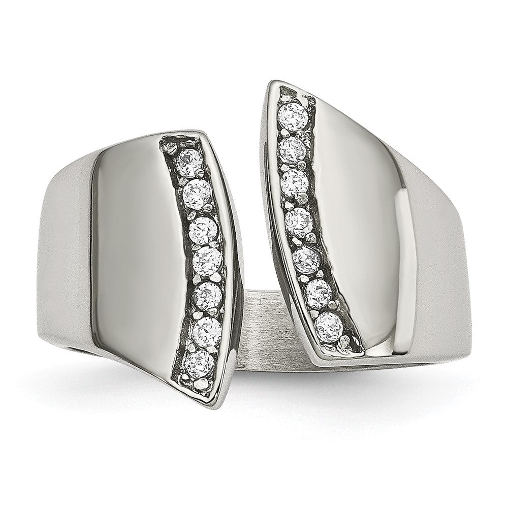 Stainless Steel Polished CZ Ring Size - 7