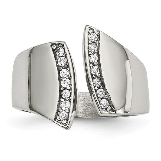 Stainless Steel Polished CZ Ring Size - 7