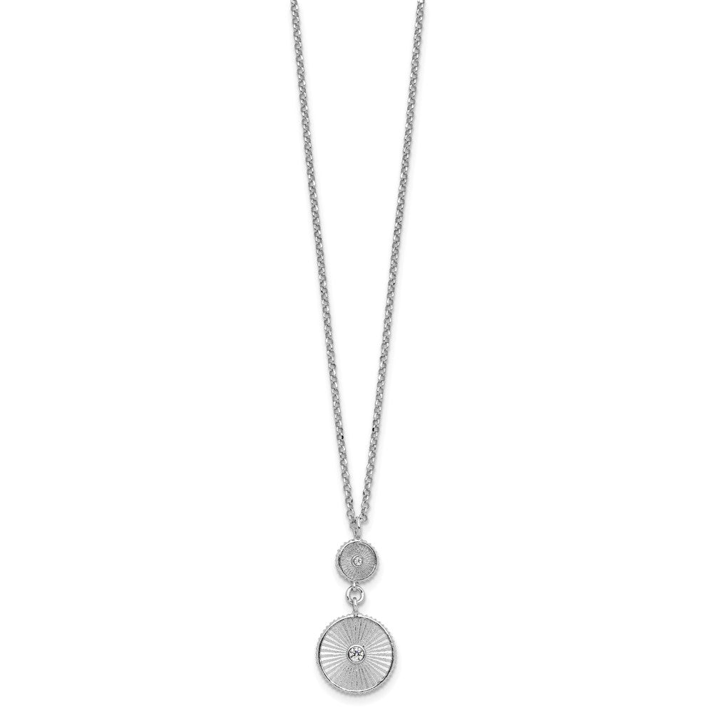 SS RH-plated CZ Polish/Grooved Circle w/2in ext. Necklace