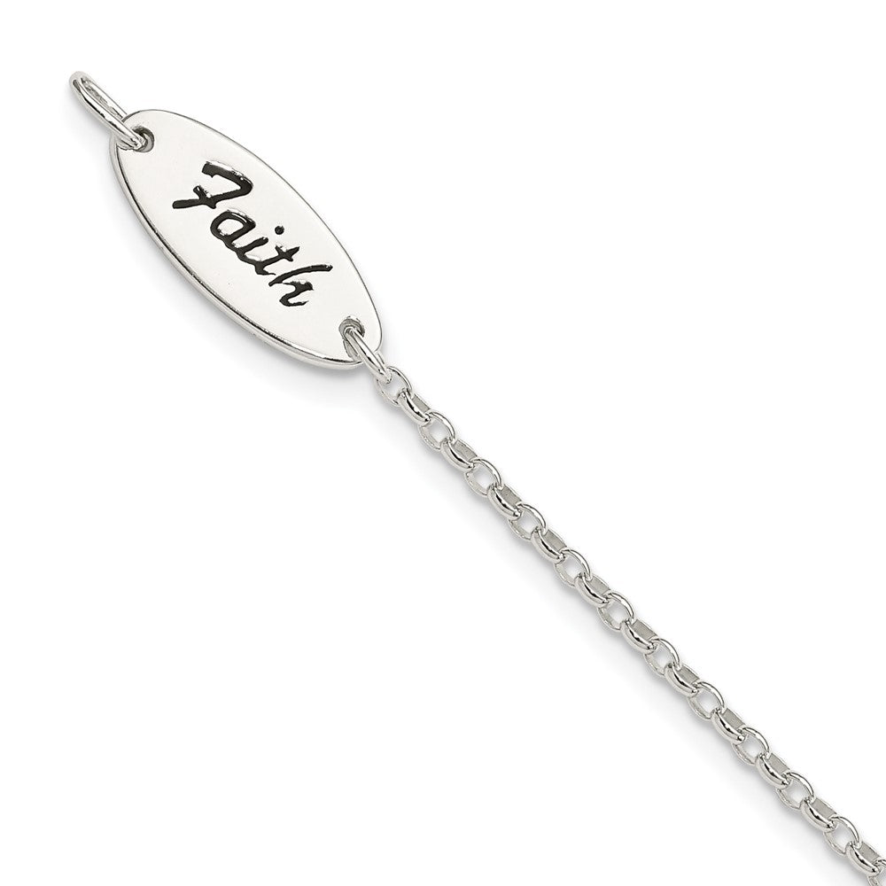 Sterling Silver Polished Enamel FAITH and Cross Bracelet 7.5 inches