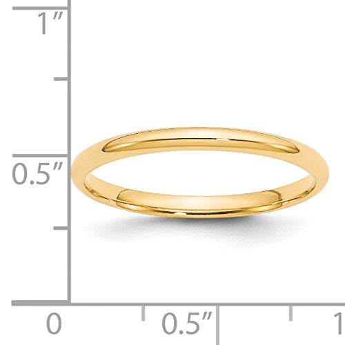 14k Yellow Gold 2mm Lightweight Comfort Fit Wedding Band Size 8.5