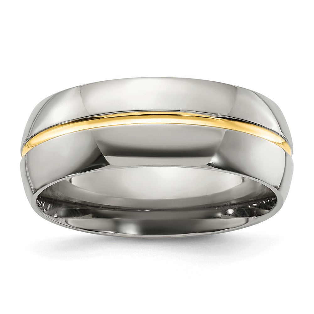 Titanium Yellow IP-plated Grooved 8mm Polished Band Size - 8