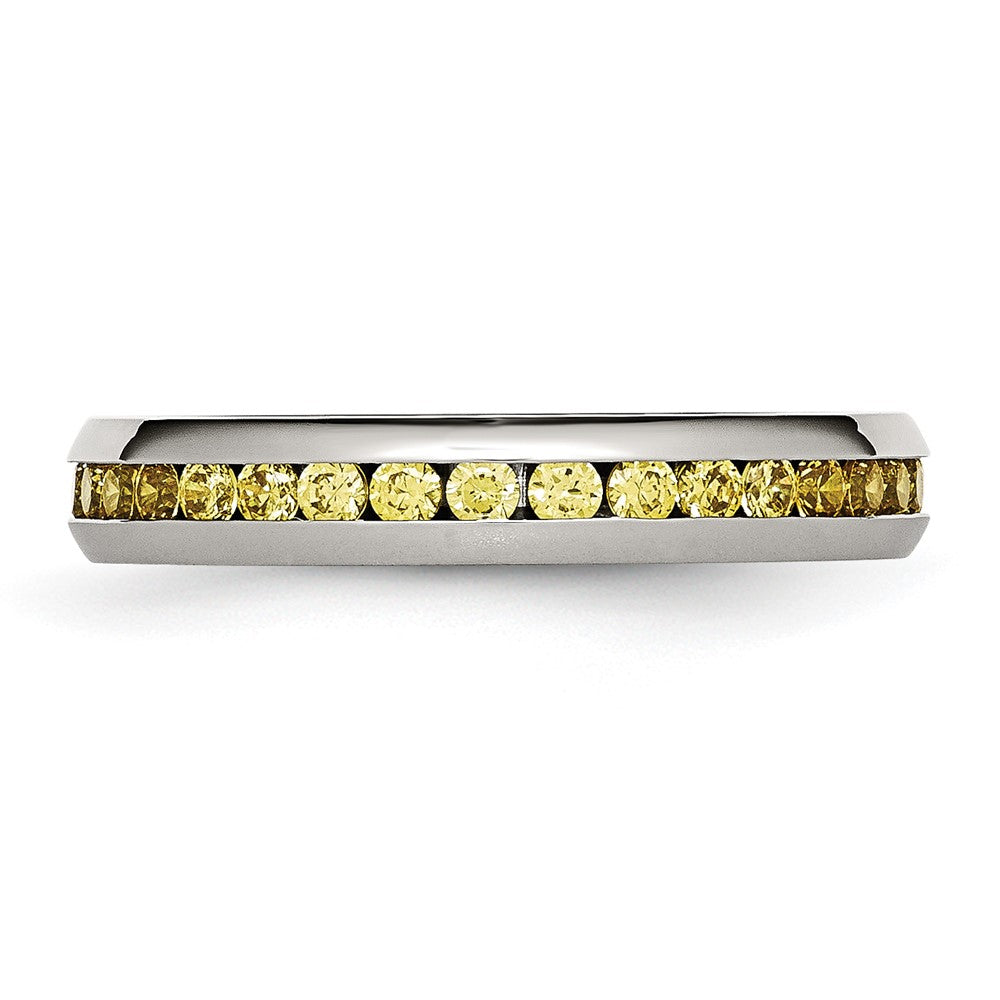 Stainless Steel Polished 4mm November Yellow CZ Ring Size - 7