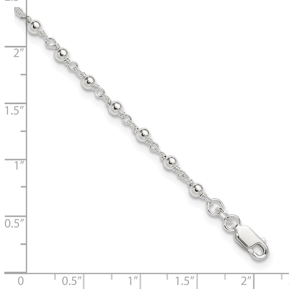 Sterling Silver Fancy Beaded 9 inch Plus 1 inch Extender Lobster Clasp Anklet 10 inches