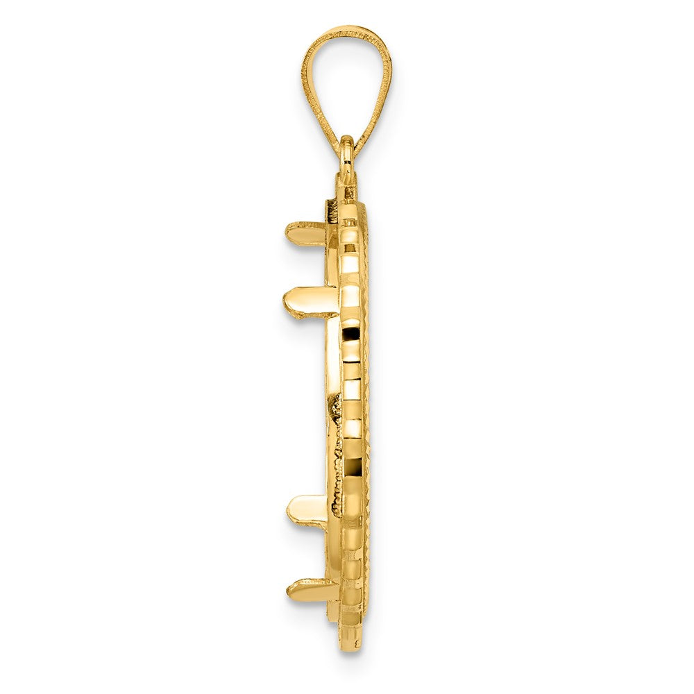 14k Diamond Cut Poly Edge with 22.0mm Prong Coin Bezel Pendant
