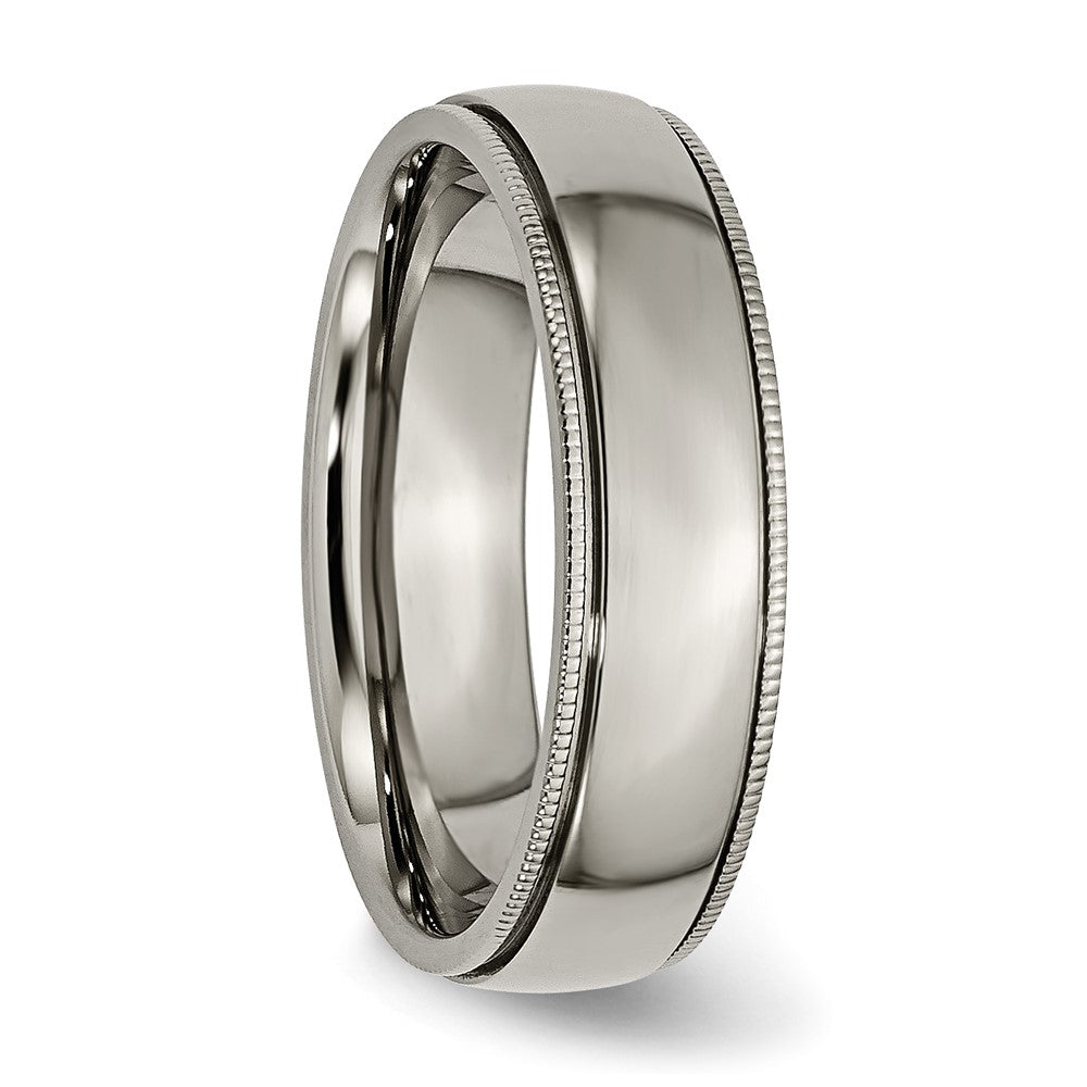 Titanium Polished 6mm Grooved and Beaded Edge Band Size - 12