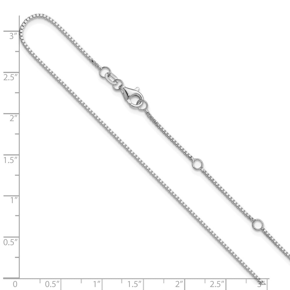 14K White Gold 1mm Box 1in+1in Adjustable Chain