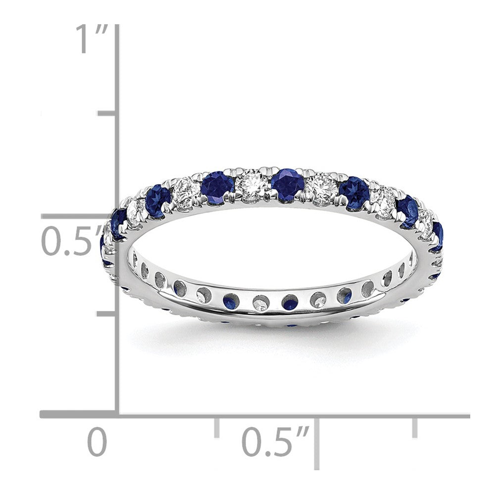 14k White Gold 3/8 carat Lab Grown Diamond VS/SI+ G+ and Lab Created Blue Sapphire Size 4.5 Eternity Band