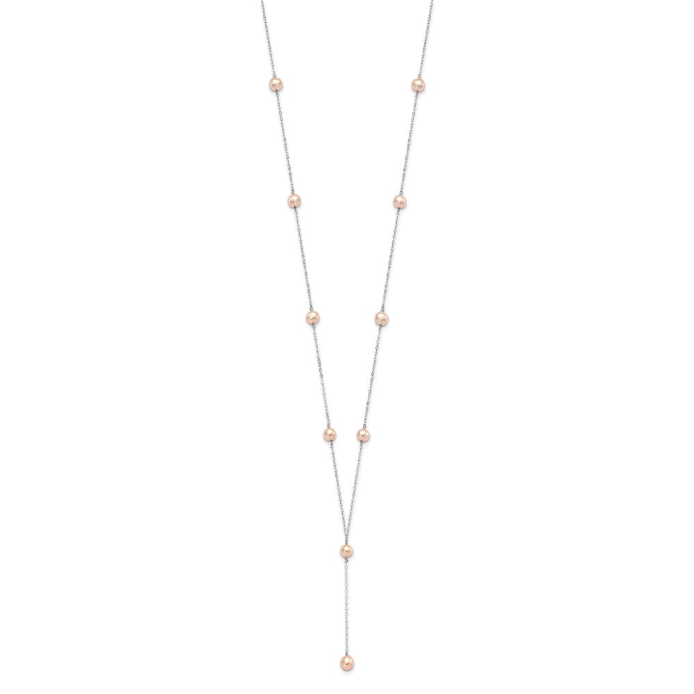Sterling Silver Rhodium-plated 6-8mm Pink Teardrop and Semi-Round Freshwater Cultured Pearl 6-Station Y-Drop 16 inch Necklace 16 Inches