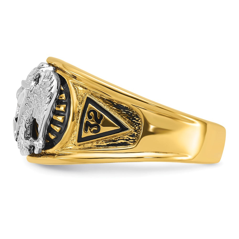 IBGoodman 14k Two-tone Men's Polished and Textured with Black Enamel and Diamond 32nd Degree Scottish Rite Masonic Ring