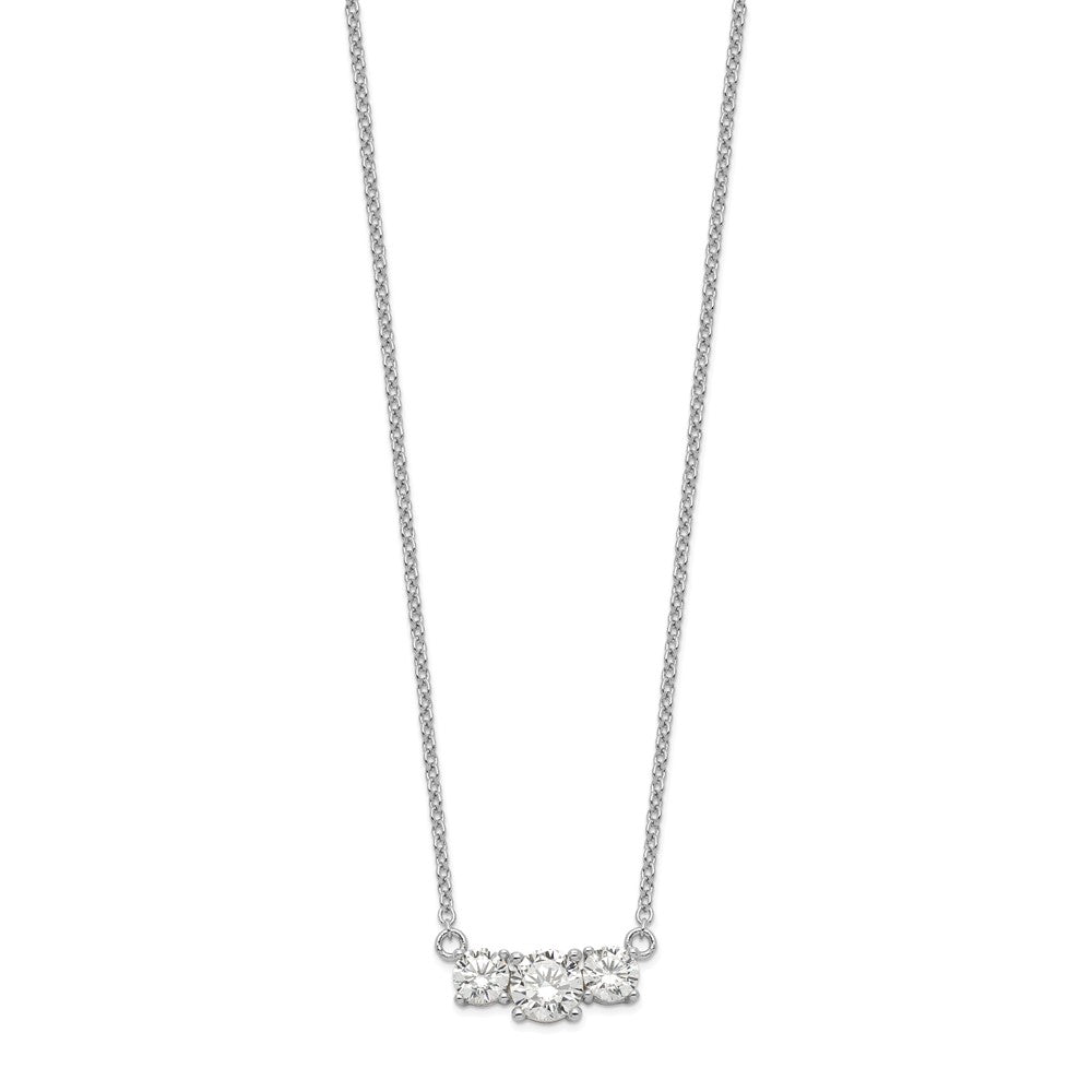 Sterling Silver Rhodium-plated CZ 3-Stone w/1in ext. Necklace 16.5 Inches