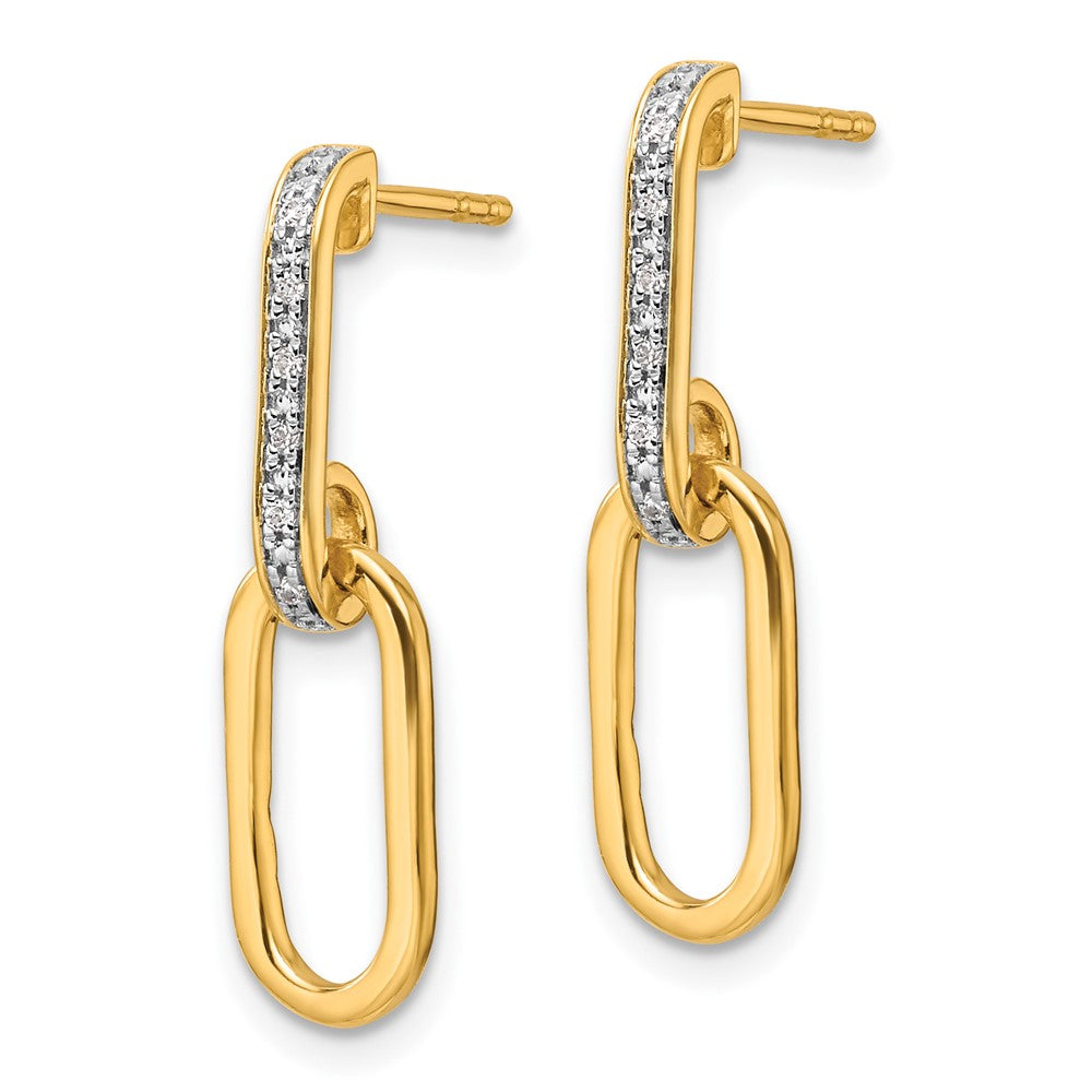 14K Polished Diamond Paper Clip Link Fashion Dangle Post Earrings