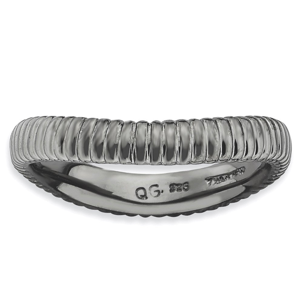 Sterling Silver Stackable Expressions Polished Black-plate Wave Ring