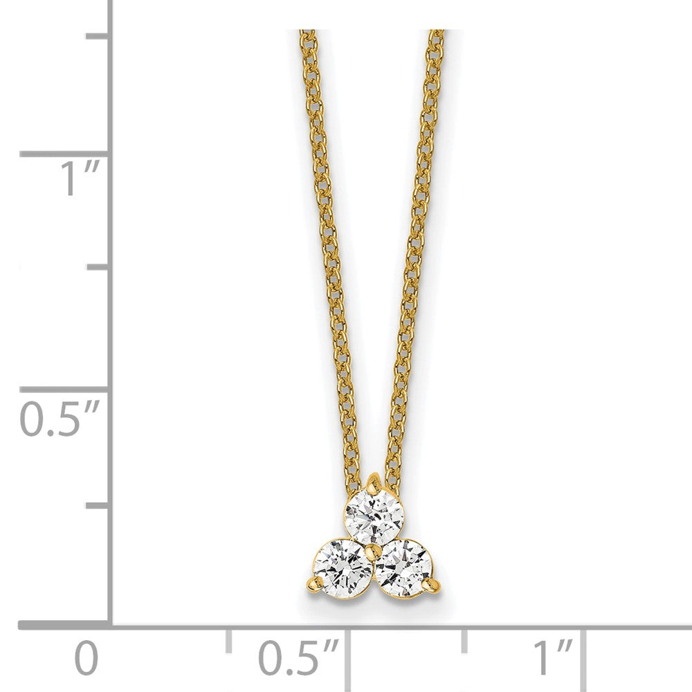 True Origin 14K 3/4 carat Lab Grown Diamond VS  D E F Three Stone 18 inch Necklace