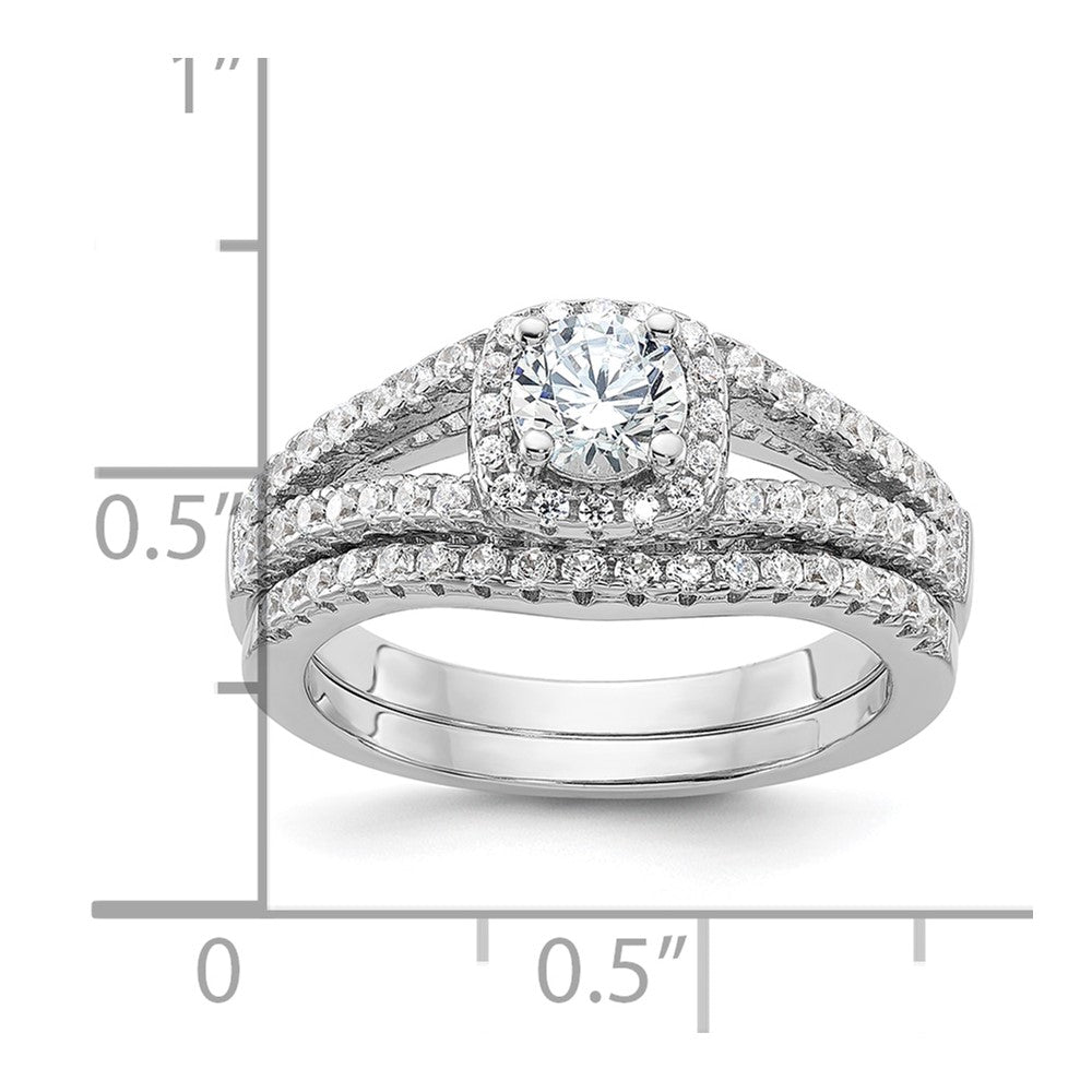 Brilliant Embers Sterling Silver Rhodium-plated 67 Stone Micro Pav‚ CZ 2 Piece Wedding Ring Set