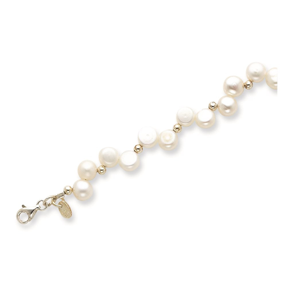 Sterling Silver FW Cultured Button Pearl 7.5in Bracelet 7.5 inches