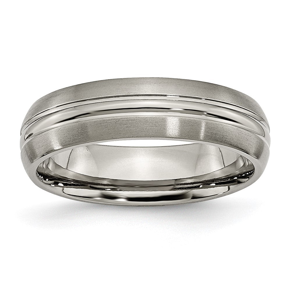 Titanium Brushed Center 6mm Grooved Band Size - 13