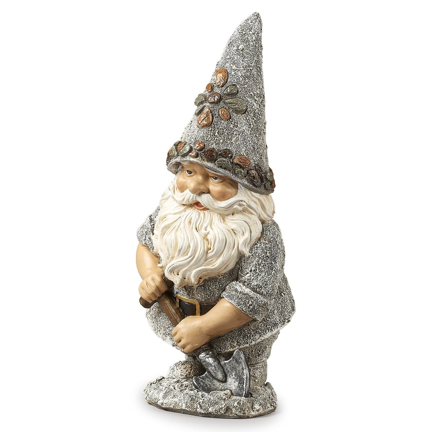 Roman 13.25" Pebble Gnome with Shovel Outdoor Garden Statue