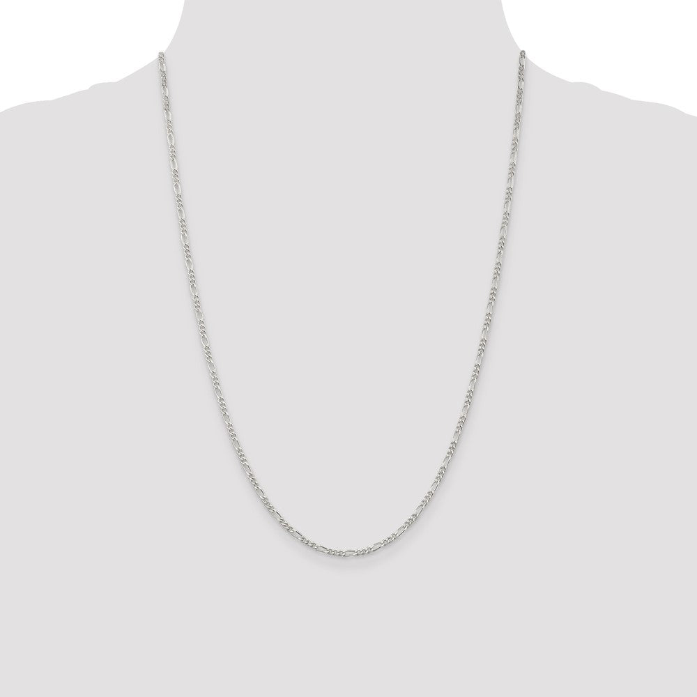 Sterling Silver Rhodium-plated 2.25mm Figaro Chain 24 Inches
