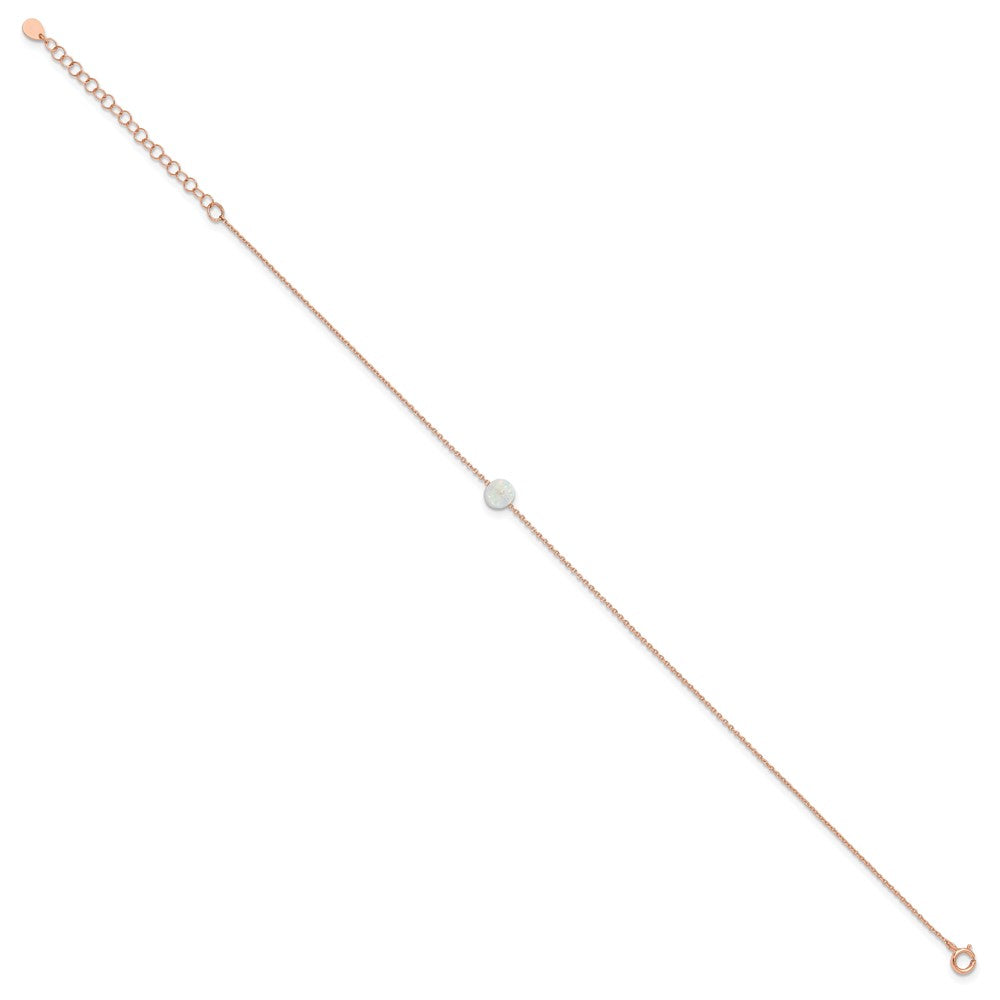 Sterling Silver Rose-tone White Created Opal 9in Plus 2 in ext. Anklet 9 inches