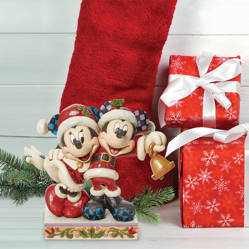 Jim Shore Jingle Bell - One Figurine 5.75 Inch, Resin - Minnie Mickey Mouse Santa Suits 6013058