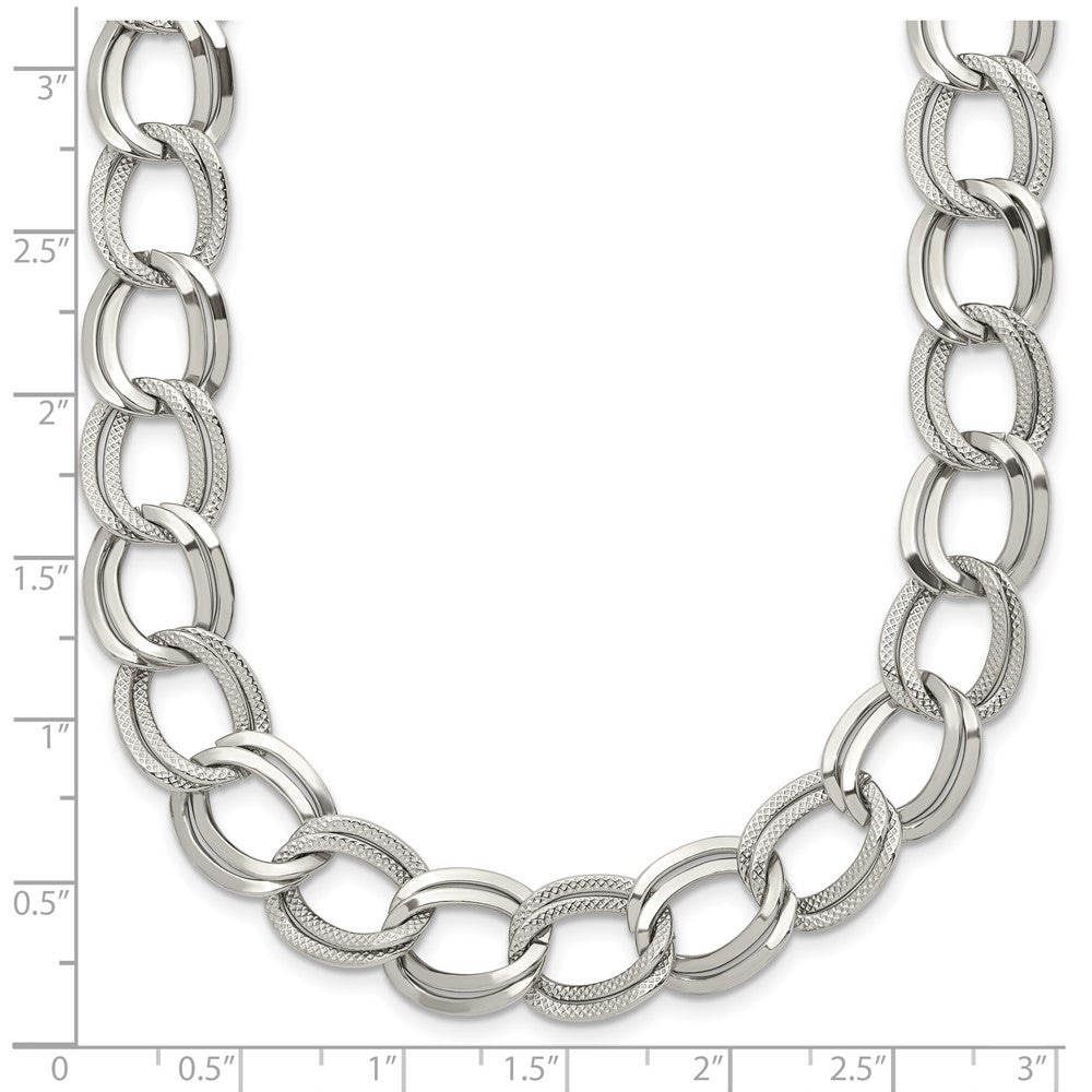 Stainless Steel Polished and Textured Link 17.5in Necklace