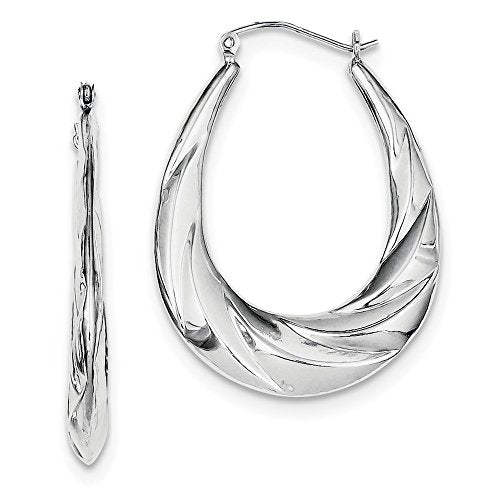 Sterling Silver Rhodium-plated Twisted Scalloped Oval Hoop Earrings