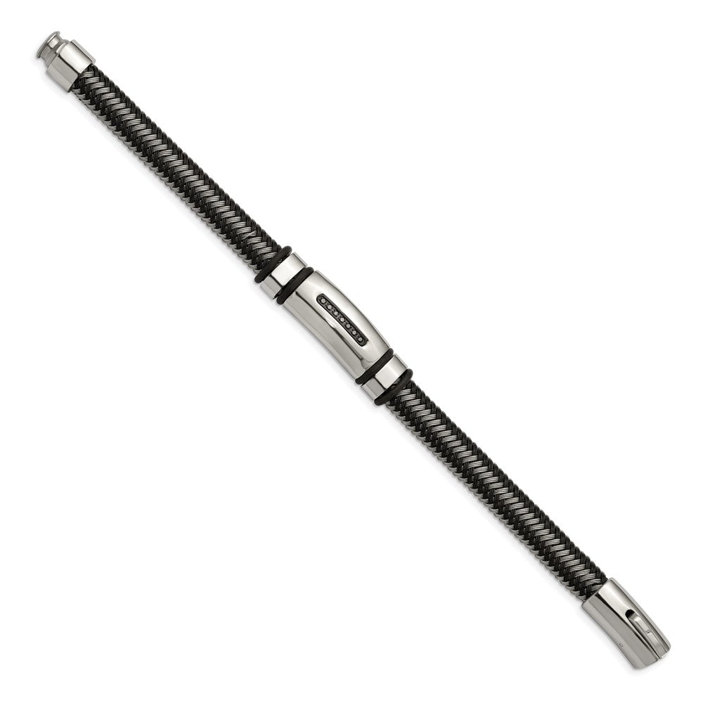 Stainless Steel Polished Black IP-plated 1/10ct tw. Diamond 8.5in Bracelet 8.5 inches