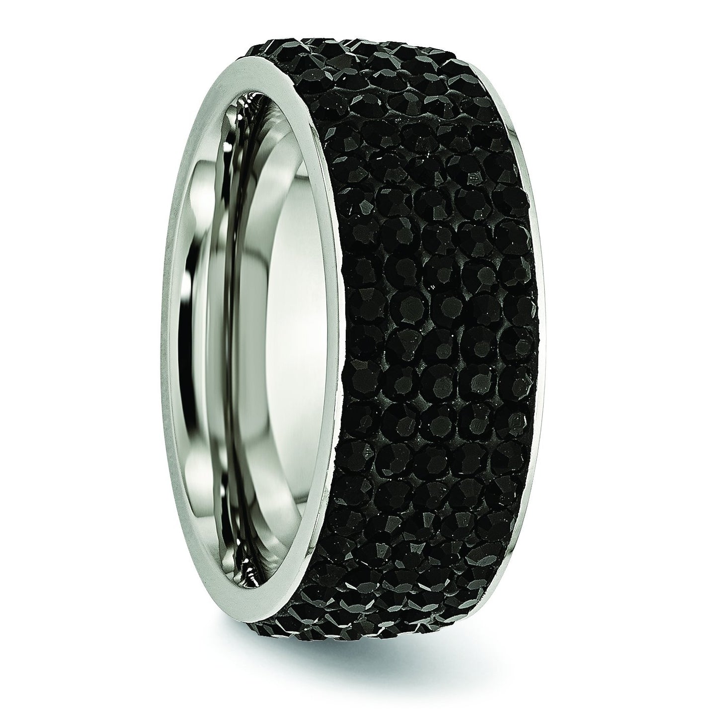 Stainless Steel Polished w/Black Crystal 9mm Band Size - 9