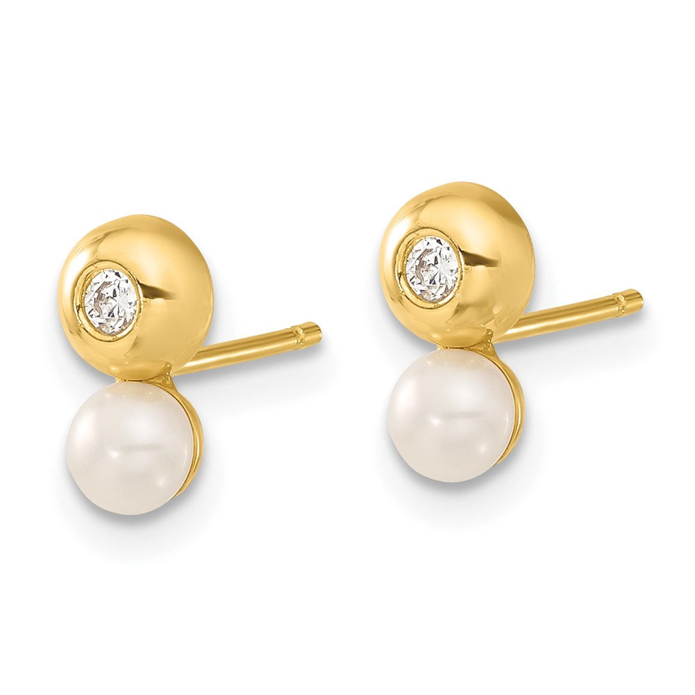 14k Yellow Gold Freshwater Cultured Pearl & CZ Earrings