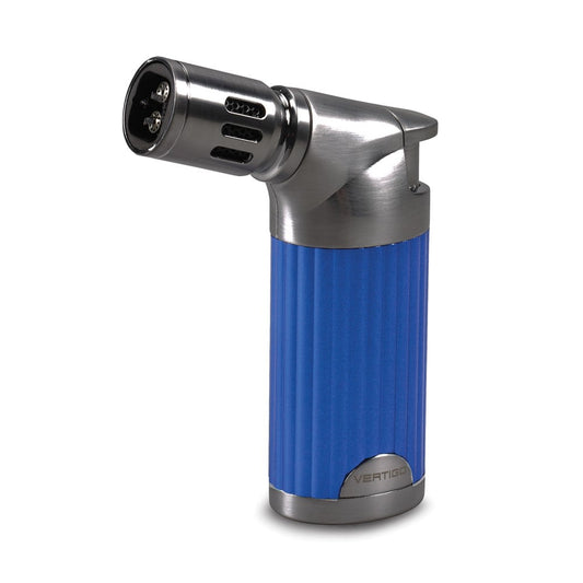 Vertigo Champ Blue Pearl and Gunmetal Satin Quad Flame Table Torch Free-Standing Lighter QGM15356