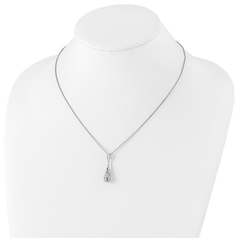 White Ice Sterling Silver Rhodium-plated 18 Inch Diamond Filigree Teardrop Necklace with 2 Inch Extender 18 Inches