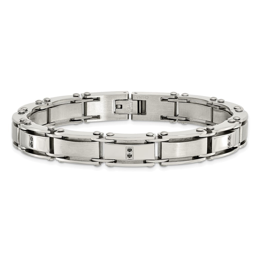 Stainless Steel Brushed and Polished 1/10ct tw. Diamond 8.25in Bracelet 8.25 inches