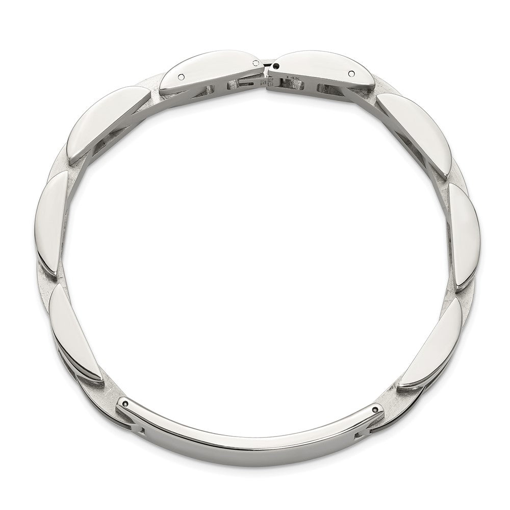 Chisel Stainless Steel Polished with 14K White Gold Accent and .02ct Diamond and Onyx 8.75 inch Bracelet 8.75 inches