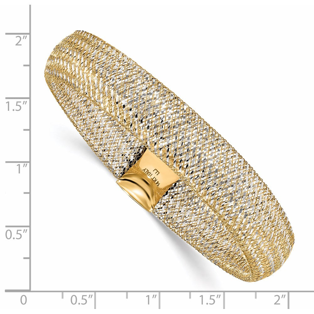 14K w/Rhodium Polished Mesh Stretch Bracelet 6  inches