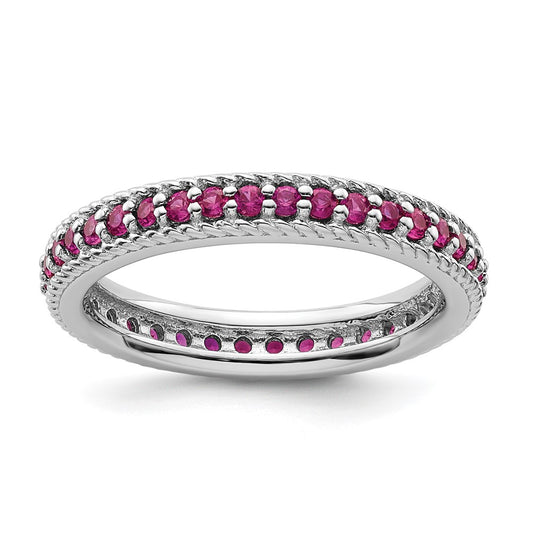 Sterling Silver Stackable Expressions Polished Created Ruby Eternity Ring Size -7