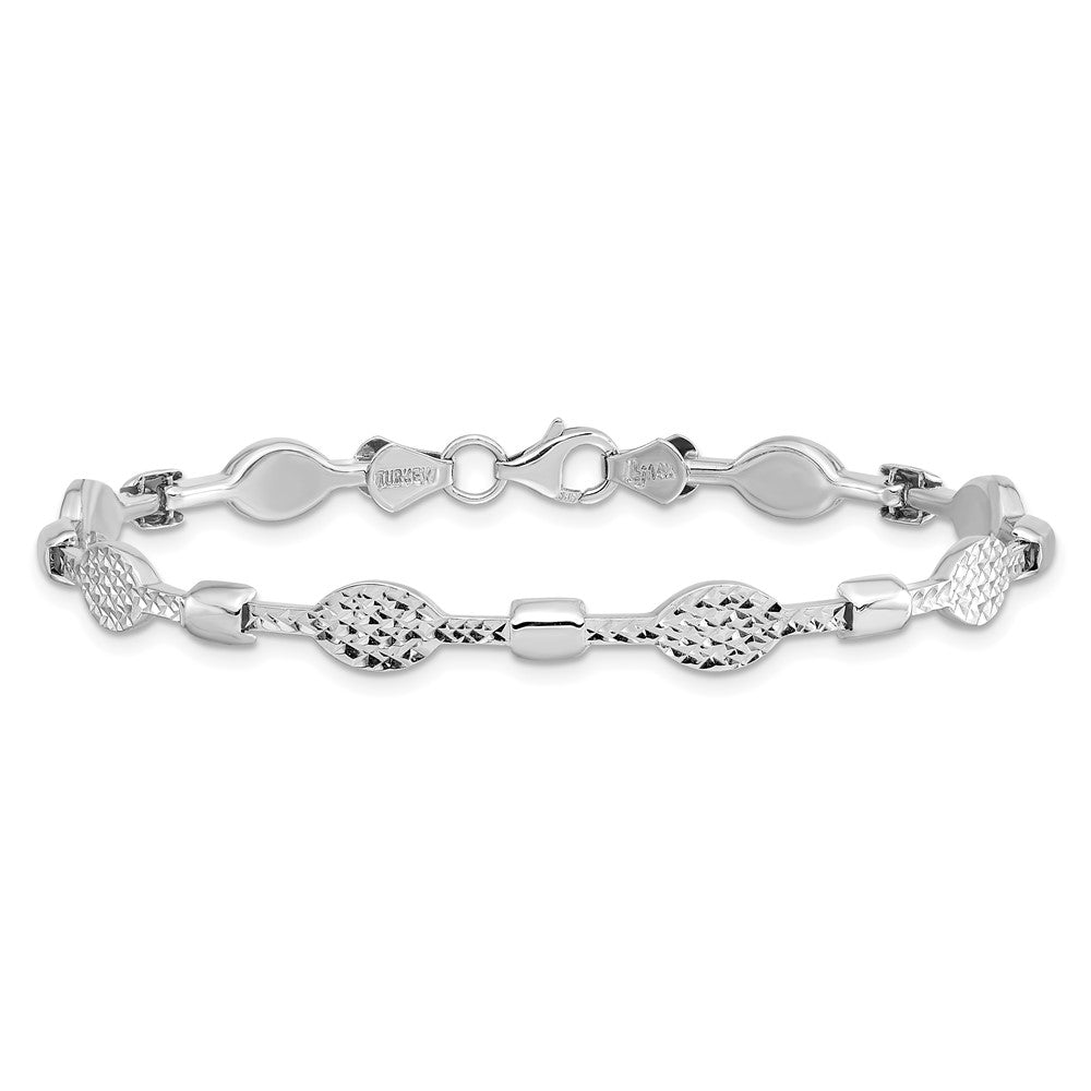 14K White Gold Diamond-Cut Bracelet 7  inches