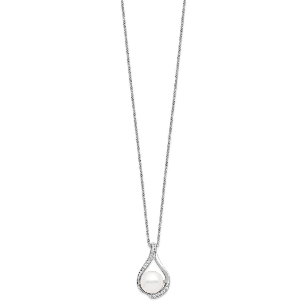 Sentimental Expressions Sterling Silver Rhodium-plated FW Cultured Pearl CZ Forever (Embrace) 18in Necklace 18 Inches