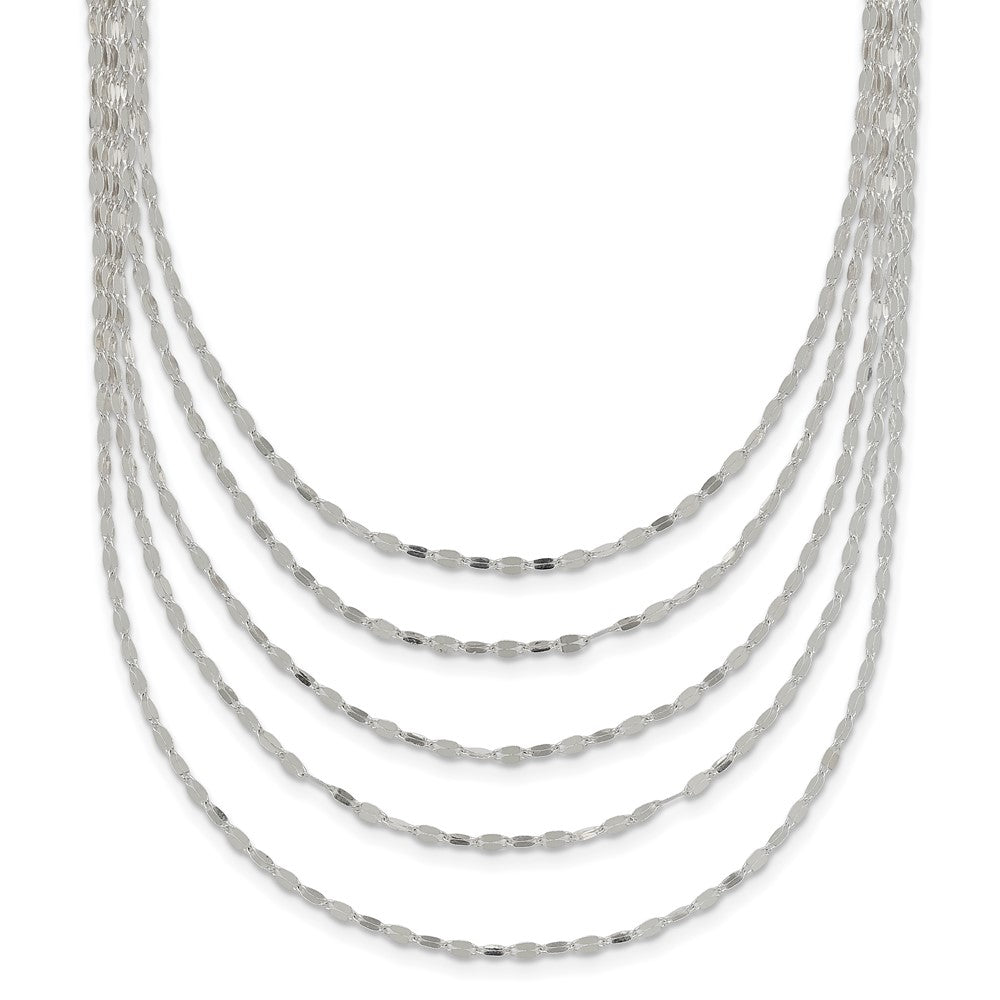 Sterling Silver 5 Strand Fancy Flat Link Necklace 17 Inches