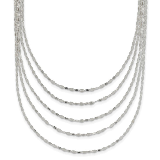 Sterling Silver 5 Strand Fancy Flat Link Necklace 17 Inches