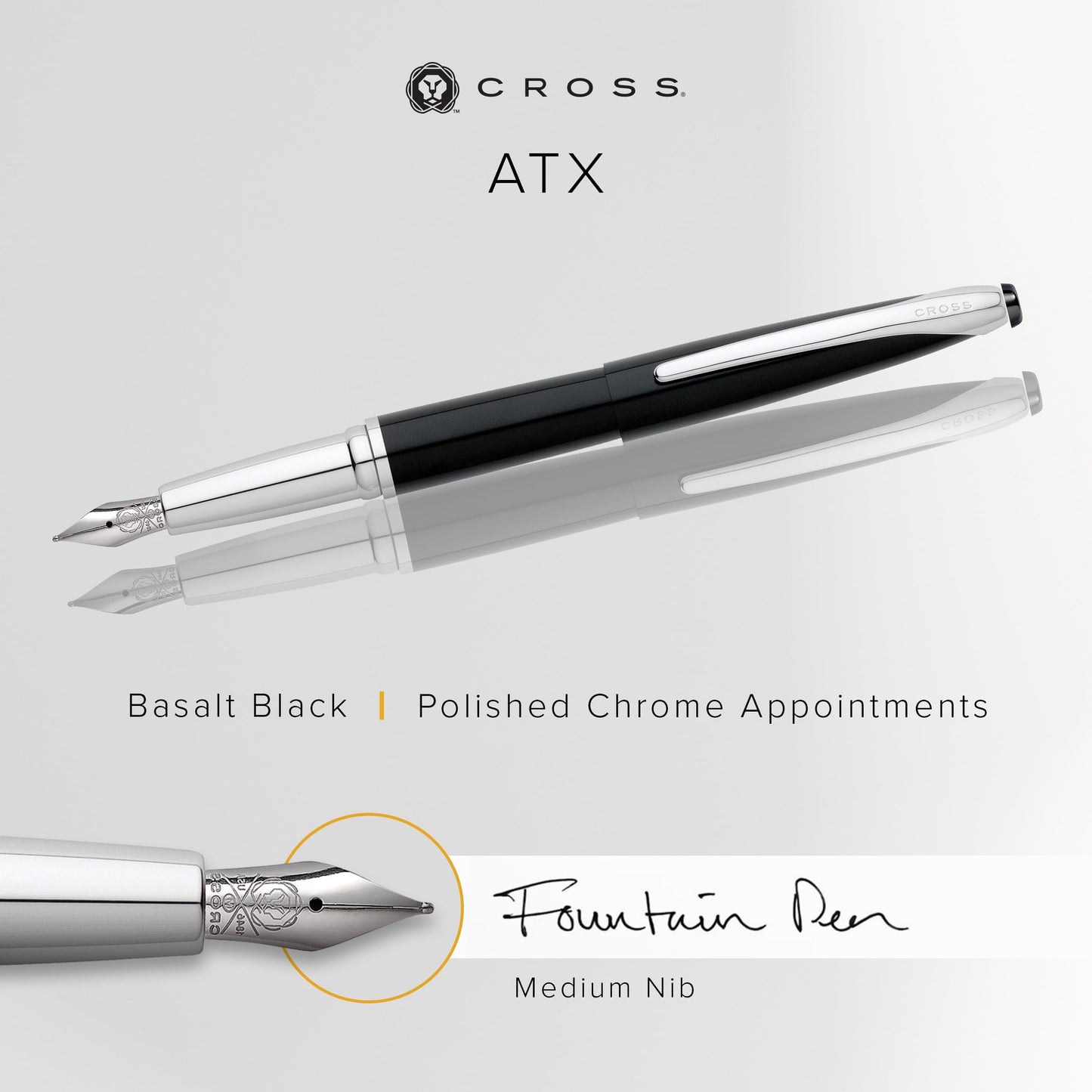Cross ATX Refillable Fountain Presented in a Luxury Gift Box - Medium Point, Black Ink, Basalt Black