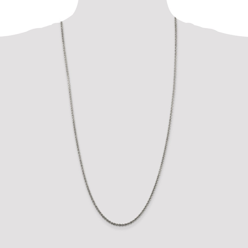 Sterling Silver Rhodium-plated 2.5mm Solid Rope Chain 30 Inches