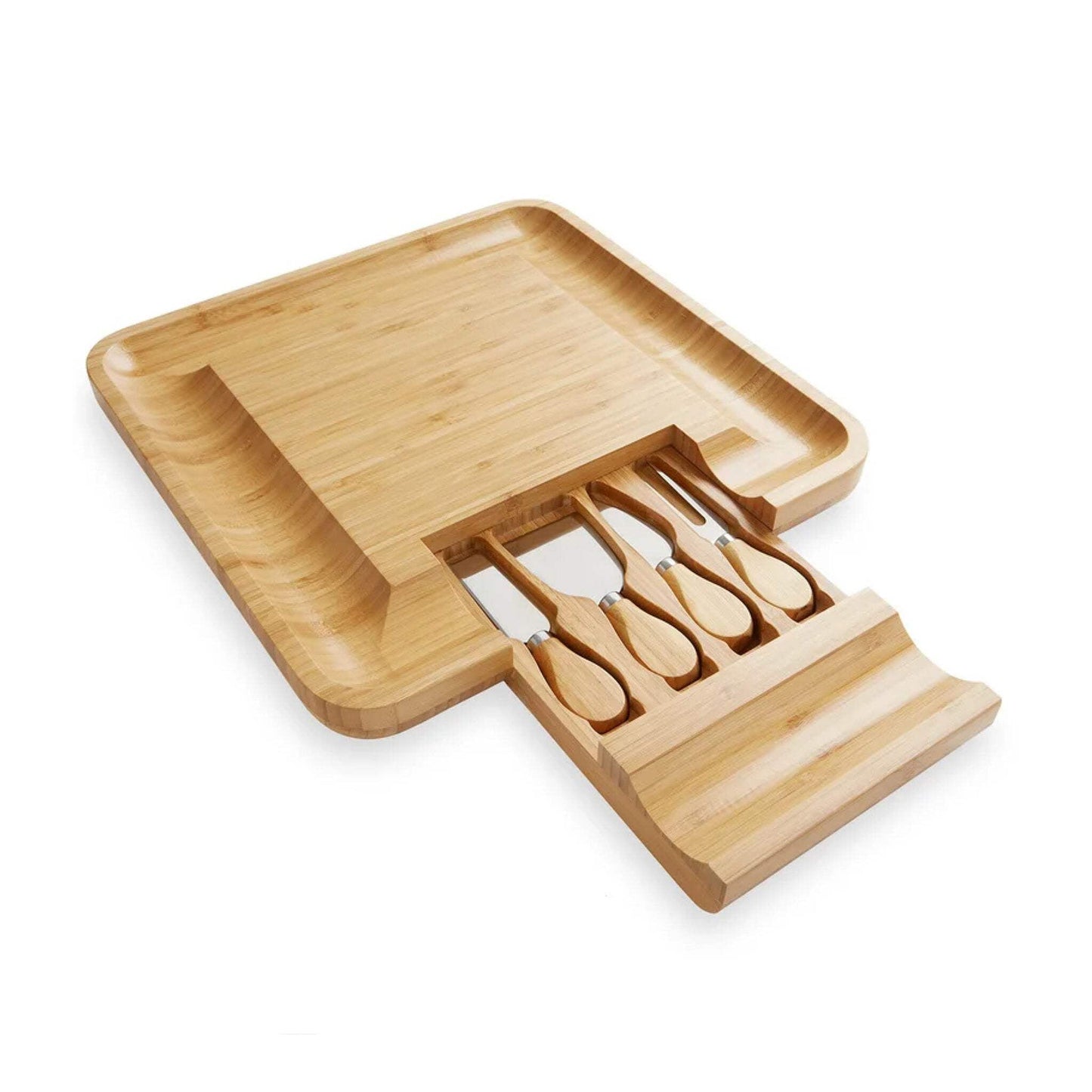 Creative Gifts International Bamboo 13" Sq Cheese Board w/4 Stainless Tools